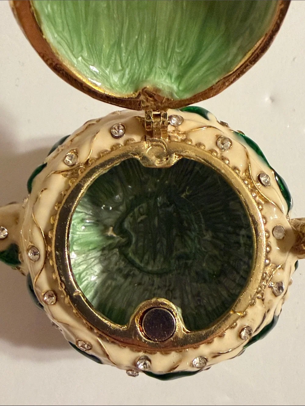 Ornate Decorative Teapot Accent with Green Leaf Detailing Trinket Box